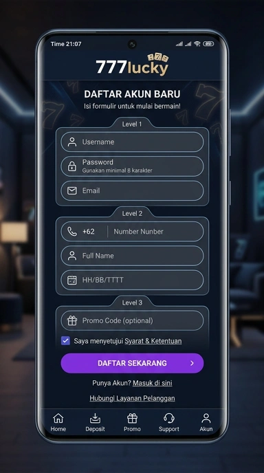 Tampilan halaman daftar 777lucky