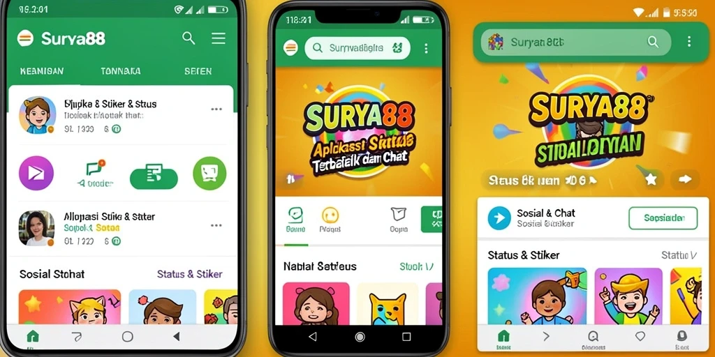 Tampilan antarmuka SURYA88 dengan berbagai pilihan stiker dan status.